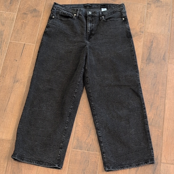 EUC Banana Republic Premium High Rise Wide Leg Crop Distressed Blk Sz 33 L Long - Picture 1 of 8